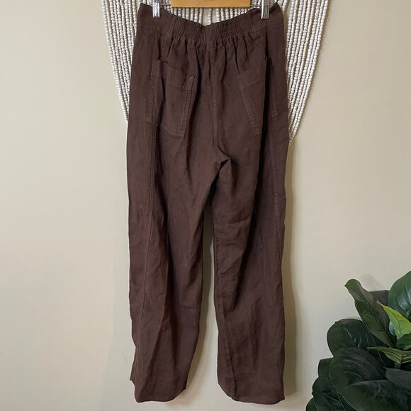 Poetry NWT Brown Straight Wide Leg 100% Linen Pull On Pants 6 - Picture 3 of 10